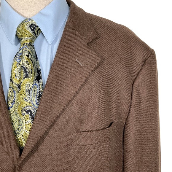 ZIMNI Alberto Kimini Blazer Men 50 Brown Tibetan Yak Wool Herringbone Luxury VTG - Picture 1 of 13